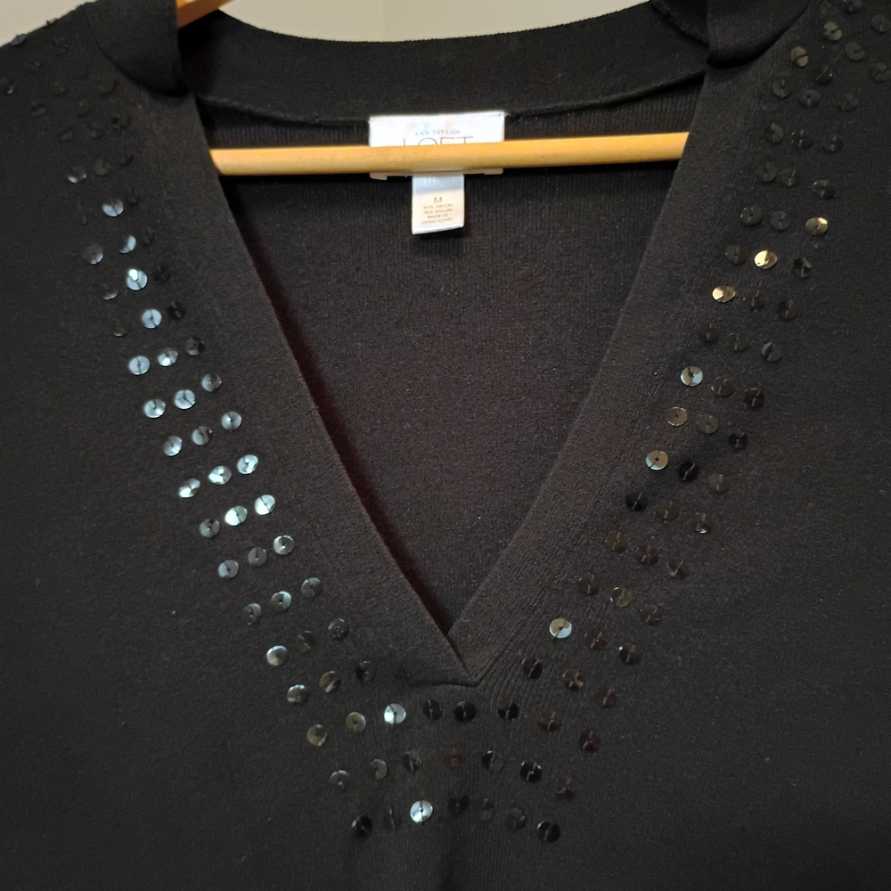 LOFT Black Knit Top with Shimmer